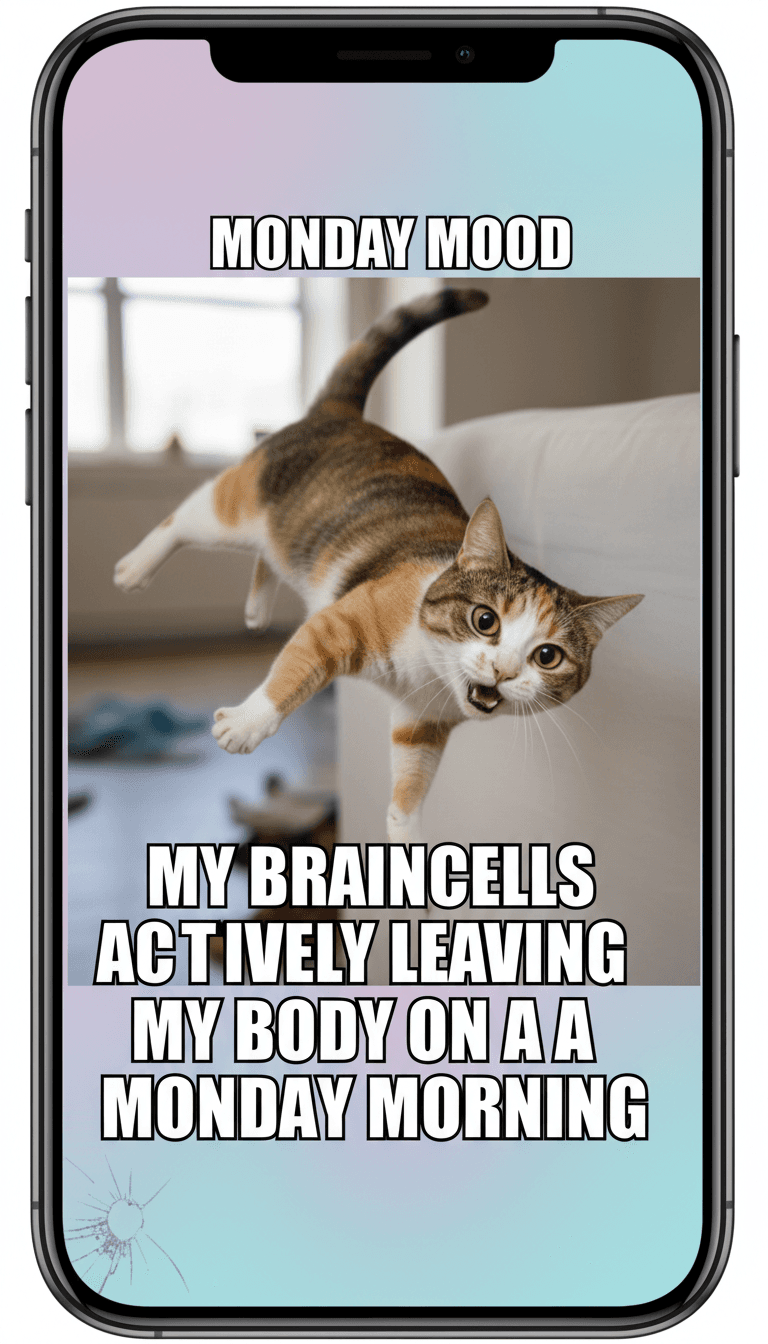 Cat meme on phone screen